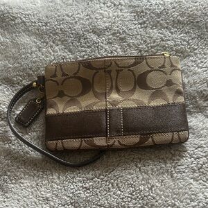 Coach Brown and Tan Signature Wristlet